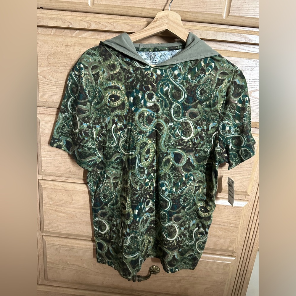 INC International | Green Tea Leaf Camouflage Pattern Play Hoodie T-Shirt | Sz:S - Picture 9 of 14